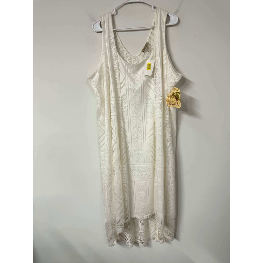 New One World Womens 3X White Dress Sleeveless Burnout Damask High-Low V-Neck